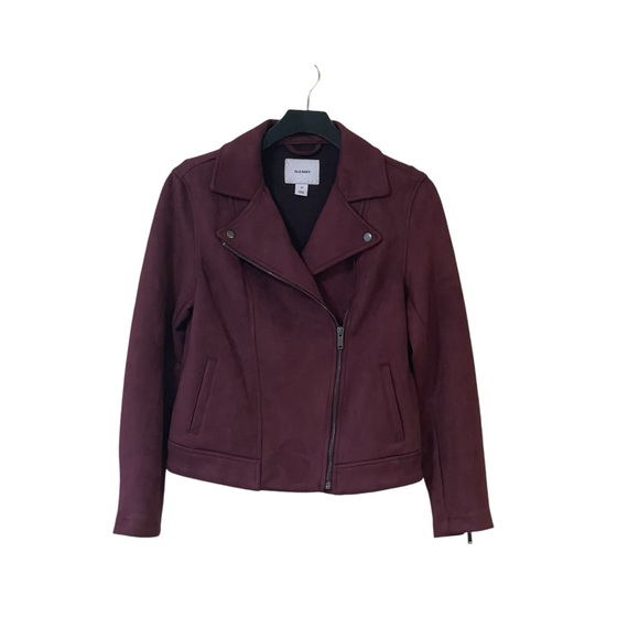 Old‎ Navy Faux Suede Maroon Moto Biker Jacket - Picture 2 of 13